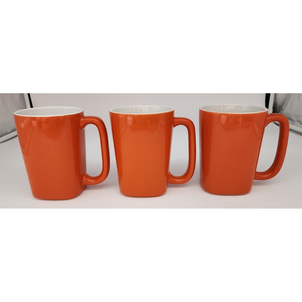 Rachael Ray Coffee Mugs Set of 3 Orange White Round & Square Stoneware 14 Ounces